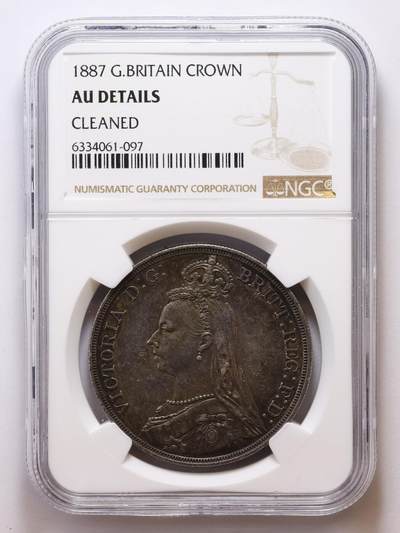 观钱 近现代机制币拍卖No.007（全场顺丰包邮，不区分偏远地区）  -  1887 年英国维多利亚禧年头像克朗银币（NGC AU Details Cleaned）