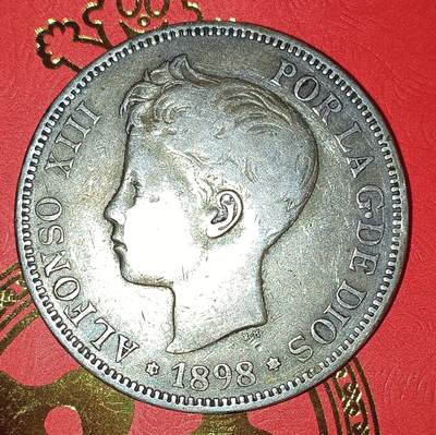 Lot.3-1898年西班牙阿方索十三世5比塞塔双柱银币24.78克 - Lot.3-1898年西班牙阿方索十三世5比塞塔双柱银币24.78克