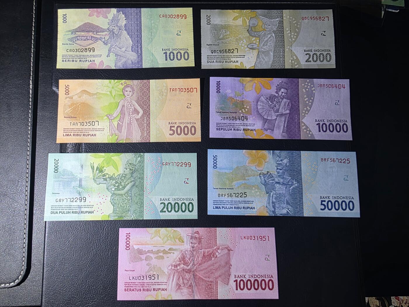 叁拾收藏第35期 印度尼西亚2016年清版7张一套（1千-10万卢比） UNC