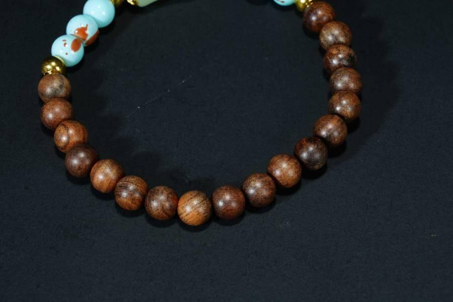 上海都达杂项专场六十八【全场包邮】 海南黄花梨虎皮纹0.7圆珠DIY手串 附鉴定证书95-289