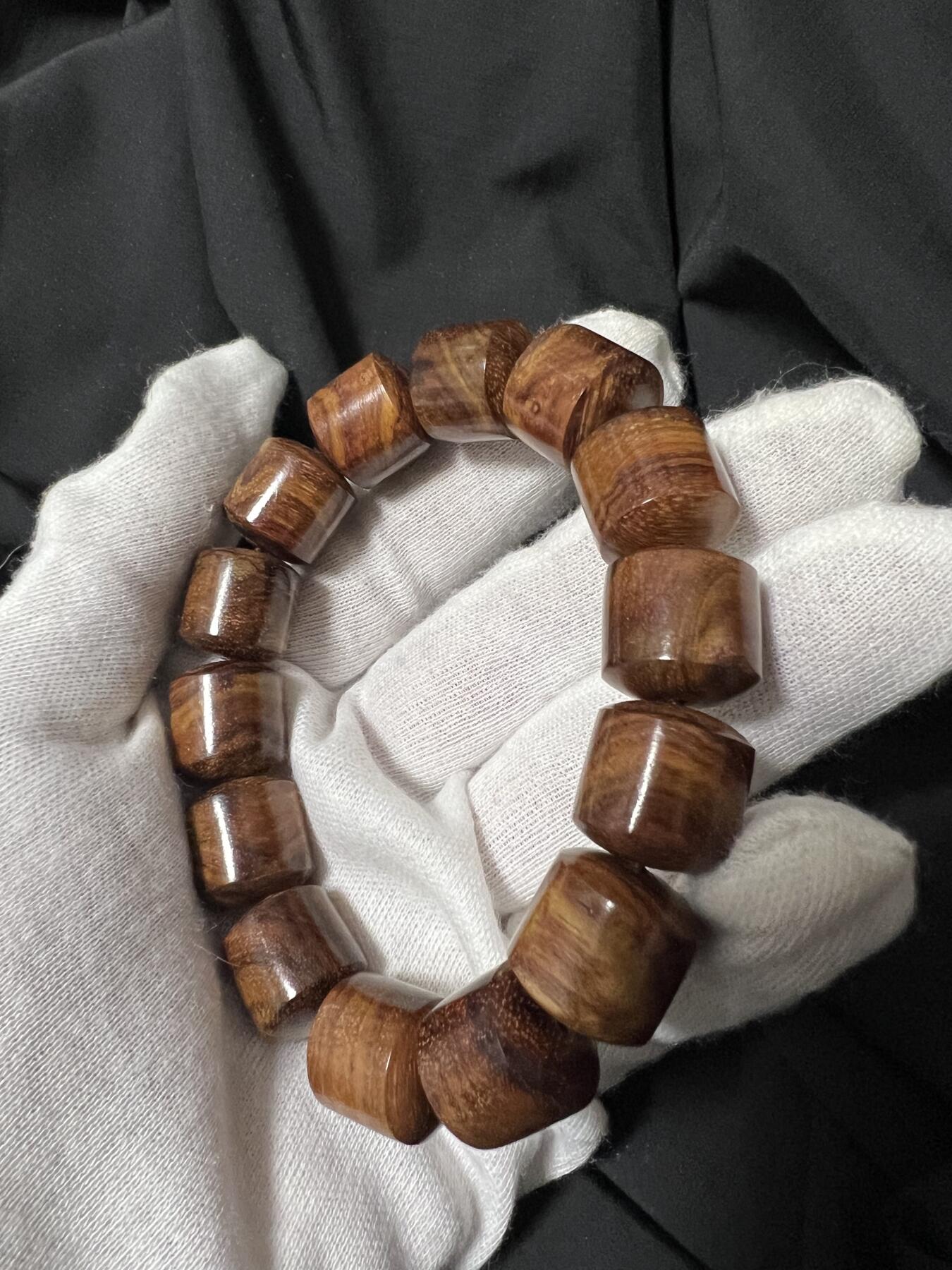 零元拍：海南黄花梨虎皮纹桶珠手串：15MM