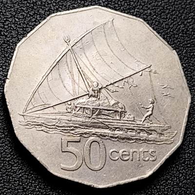 泉币菌-第221场-拍品多 请提前出价 - 帆船 青年女王 1975 英属斐济50分镍币 26.5毫米 6.5克