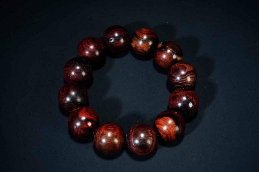 上海都达杂项专场六十八【全场包邮】 海南黄花梨虎皮纹2.0圆珠手串 附鉴定证书95-280