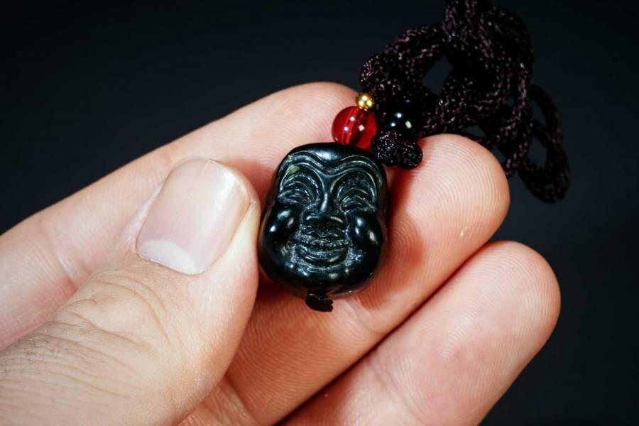 上海都达杂项专场六十八【全场包邮】 天然和田玉青玉精雕《笑口常开》挂件 附鉴定证书958-197