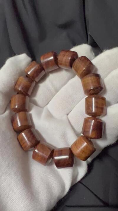 零元拍：海南黄花梨虎皮纹桶珠手串：15MM