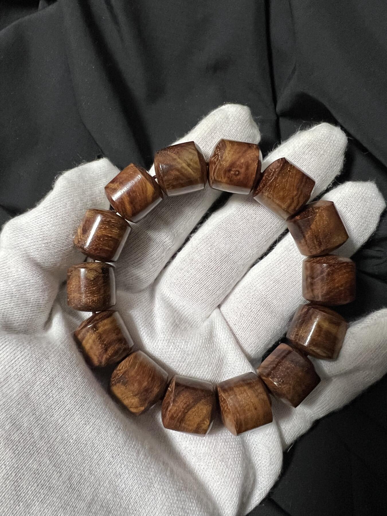 零元拍：海南黄花梨虎皮纹桶珠手串：15MM