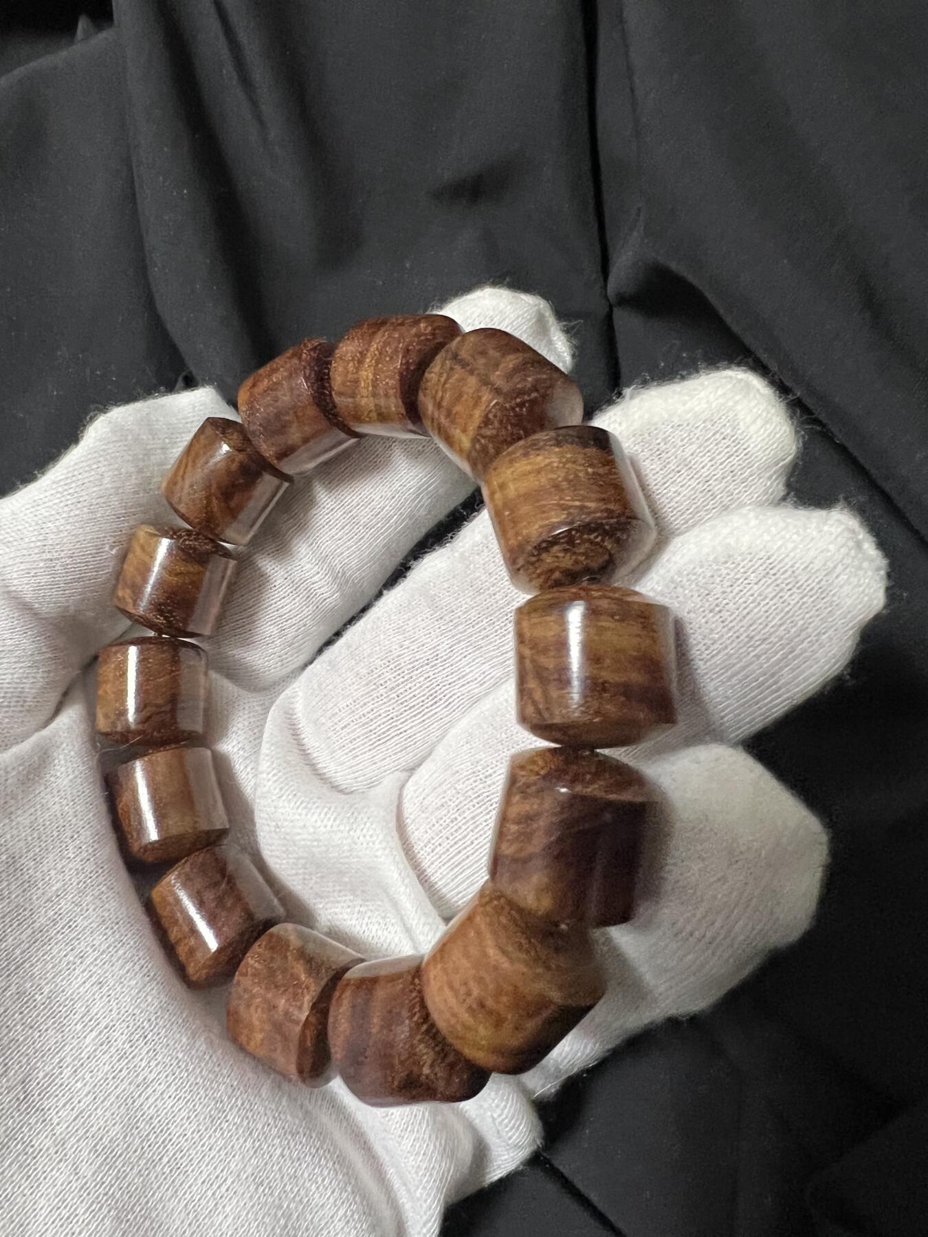 零元拍：海南黄花梨虎皮纹桶珠手串：15MM