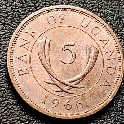 泉币菌-第221场-拍品多 请提前出价 - 1966年 乌干达5分青铜币 20毫米 3.2克 铜钱纪念币