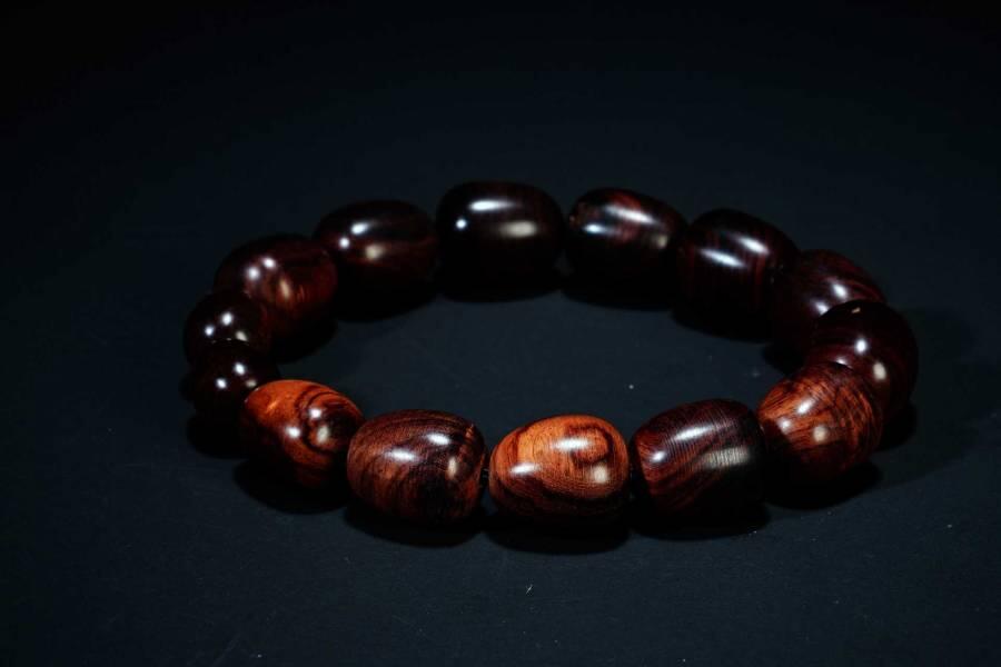 上海都达杂项专场六十八【全场包邮】 海南黄花梨虎皮纹水滴珠手串 附鉴定证书