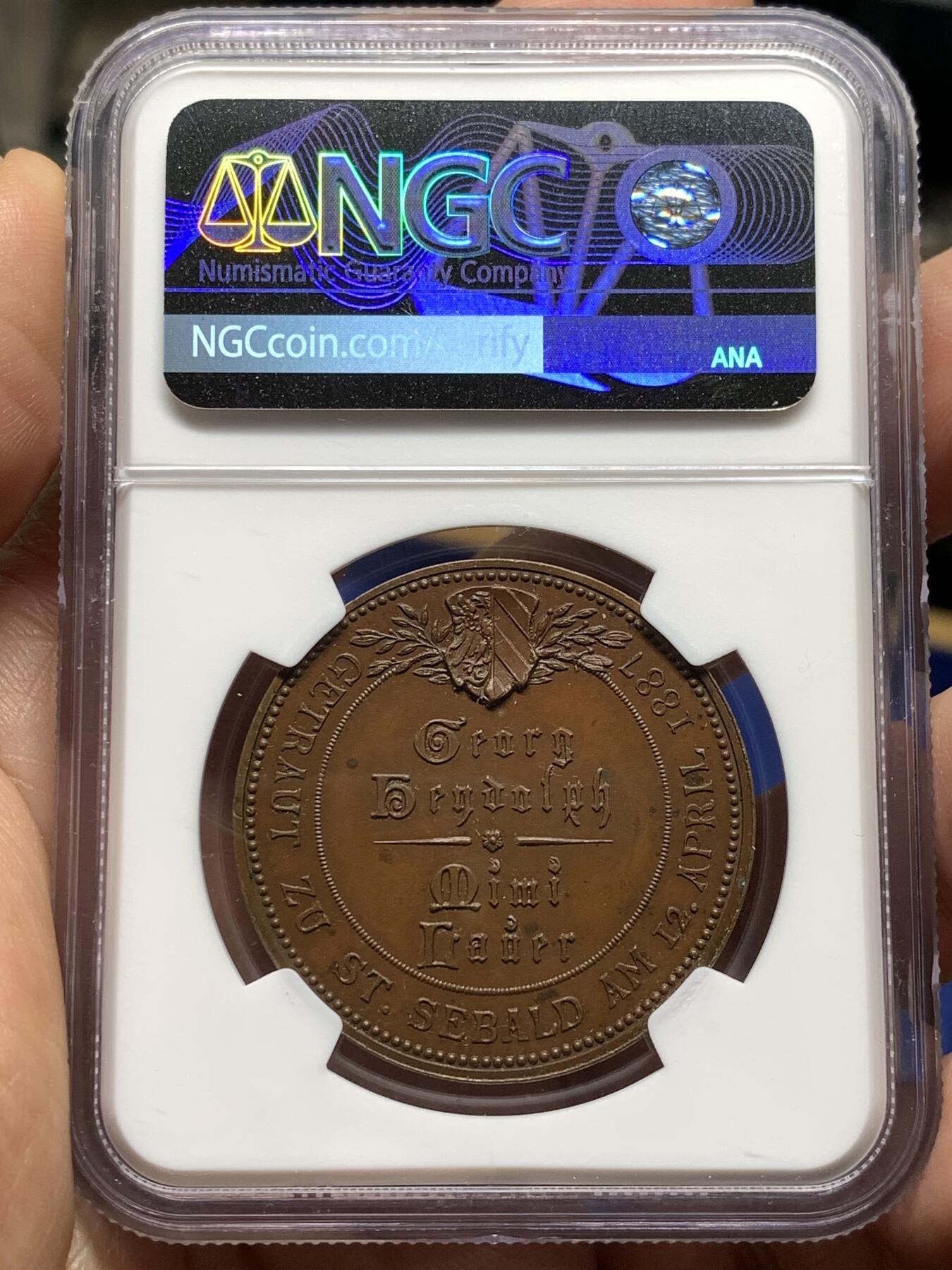 《竞宝斋》第478场 周日，周一 2场连拍 （全场包邮）欢迎送拍 NGC MS63BN 法国婚礼纪念章，首见款，正面：手持花环的小天使浮雕，代表着幸福与祝福