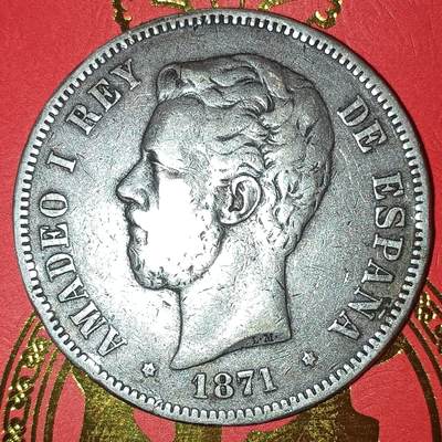 Lot.10-1871年西班牙阿玛迪奥一世5比塞塔双柱银币24.99克 - Lot.10-1871年西班牙阿玛迪奥一世5比塞塔双柱银币24.99克