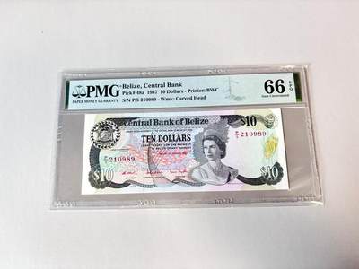 【Blue Auction】世界纸币精拍第806期——18级TOP拍卖/信誉/品质/专业/高效💫 - 【无47】伯利兹 1987年10元 高冠女王  PMG66EPQ 