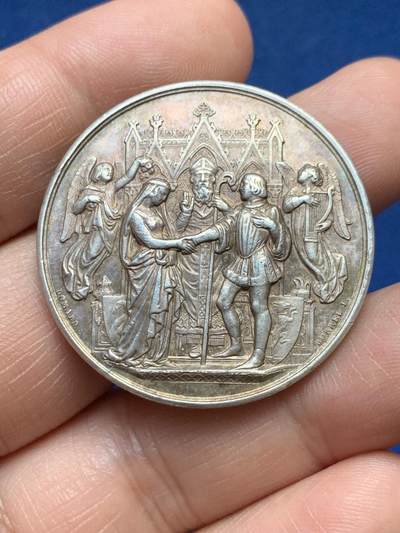 《竞宝斋》第478场 周日，周一 2场连拍 （全场包邮）欢迎送拍 - 法国婚礼银章 贵族订制版 22.95克 36.3mm 丰饶角1银标 周圈刻字