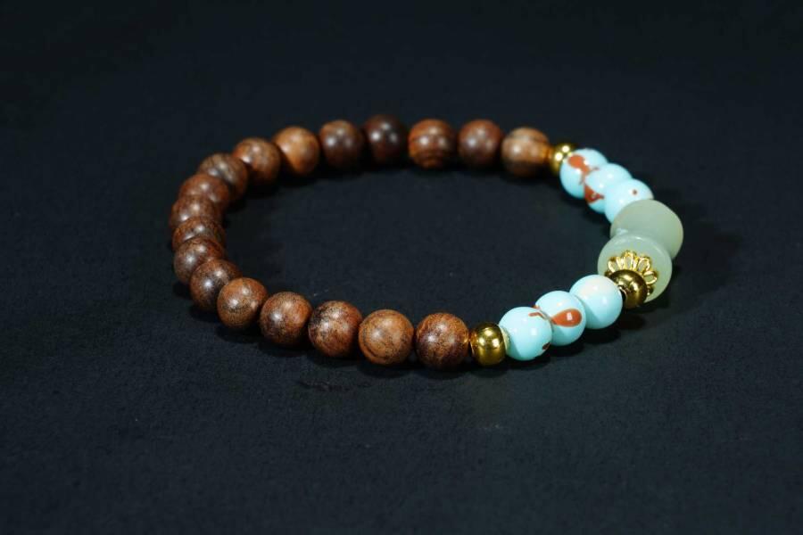 上海都达杂项专场六十八【全场包邮】 海南黄花梨虎皮纹0.7圆珠DIY手串 附鉴定证书95-289