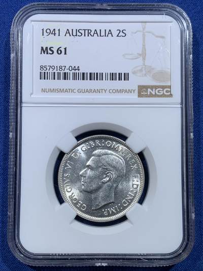 《竞宝斋》第478场 周日，周一 2场连拍 （全场包邮）欢迎送拍 - NGC MS61 澳大利亚1941年弗洛林银币，925高银，澳大利亚通货常见但MS少