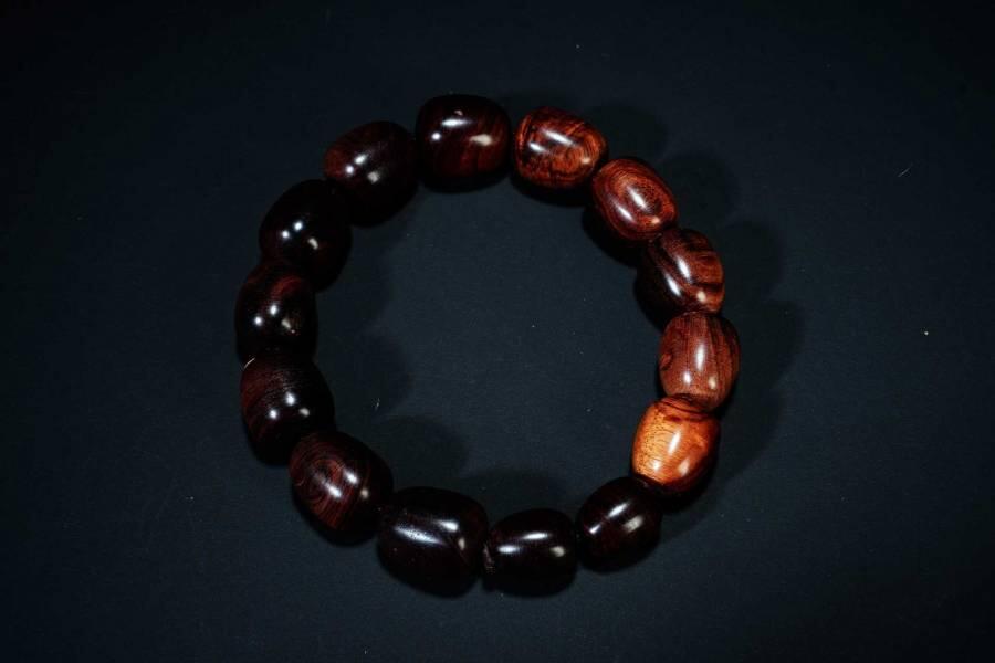 上海都达杂项专场六十八【全场包邮】 海南黄花梨虎皮纹水滴珠手串 附鉴定证书