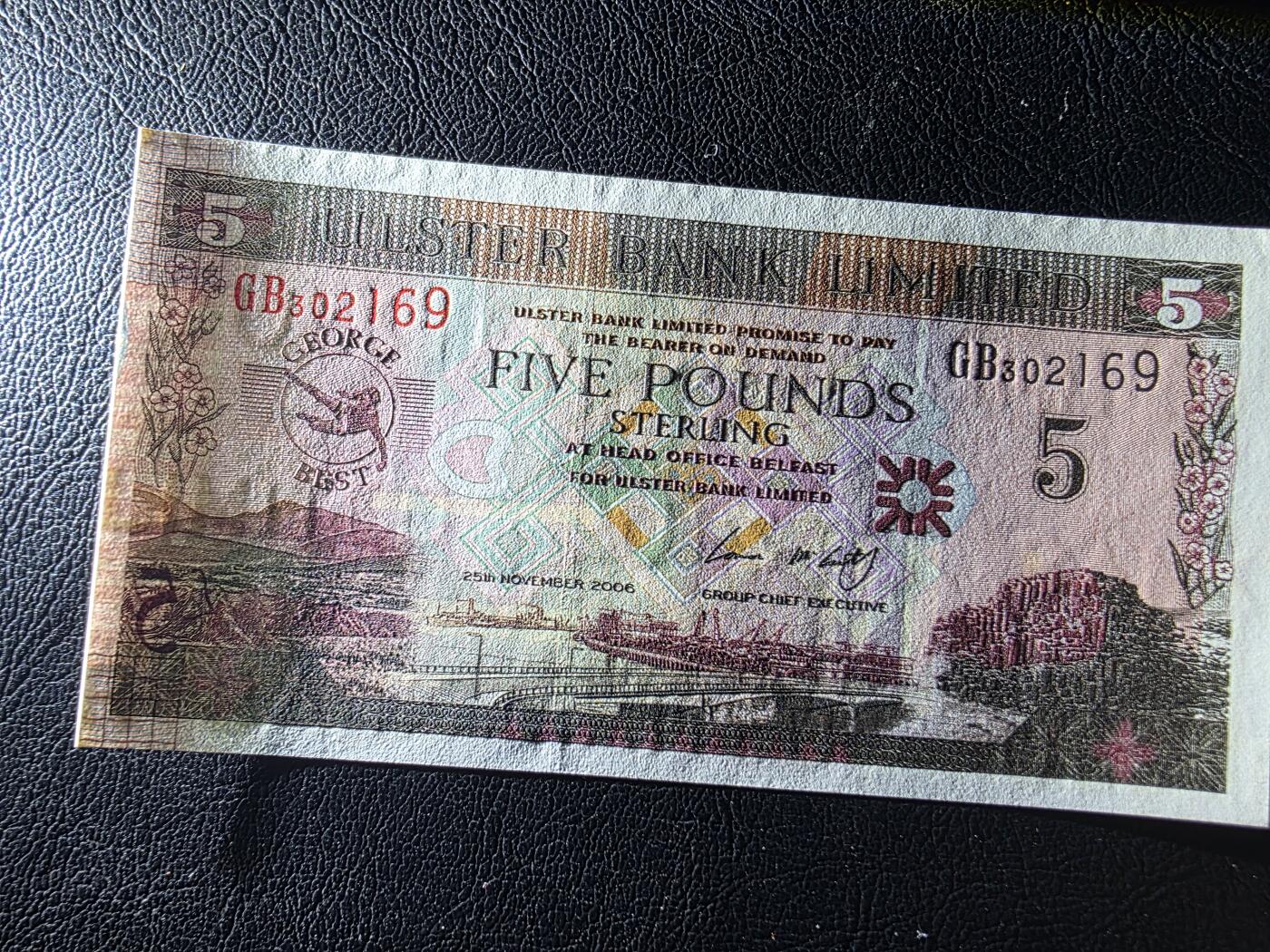 叁拾收藏第35期 北爱尔兰2006年乔治贝斯特诞生60周年5镑纪念钞（含原装册）  UNC