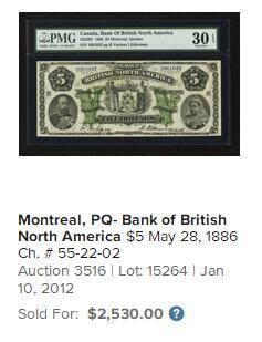 【Blue Auction】世界纸币精拍第806期——18级TOP拍卖/信誉/品质/专业/高效💫 【仅1张更高分 带E难得 140年前大珍纸币】加拿大 1886年5元 PMG30EPQ 原票罕见 超大票幅 右侧维多利亚女王经典的高冠造型 左侧其儿子威尔士亲王后来的爱德华七世 人像雕刻精美传神 经典绿背美钞风 （13年前另一张同分的拍了2530美金，如今时过境迁实难遇到，价格涨幅很大）