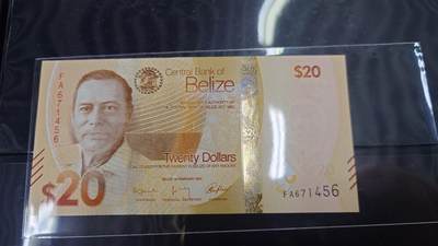 世界钱币～微拍第244期暨2026年第25期  老库存每款各1-2张清仓低价起拍 - 2025年伯利兹20 全新绝品首发冠 尾号456