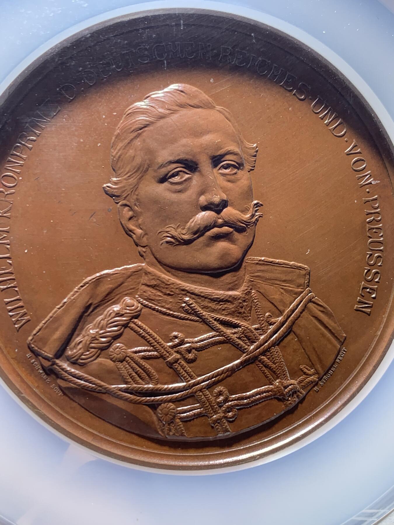 《竞宝斋》第478场 周日，周一 2场连拍 （全场包邮）欢迎送拍 NGC MS63BN 德国1888年威廉二世父子合体铜章，帝国题材稀见品种，工艺顶级，收藏难度大。加大加厚盒