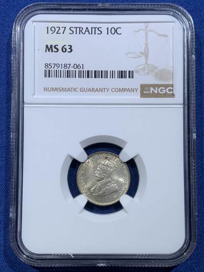 《竞宝斋》第478场 周日，周一 2场连拍 （全场包邮）欢迎送拍 - NGC MS63 英属海峡1927十分，带包浆好品，状态不错