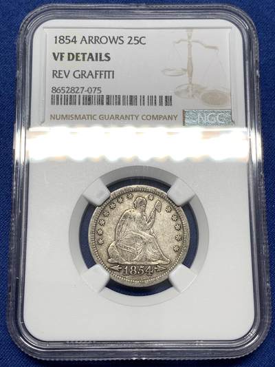 《竞宝斋》第478场 周日，周一 2场连拍 （全场包邮）欢迎送拍 - NGC VFD 美国1854年坐人25美分银币 不错的品种