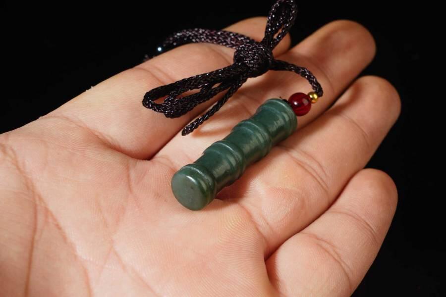 上海都达杂项专场六十八【全场包邮】 天然和田玉青玉竹节挂件 附鉴定证书95-194