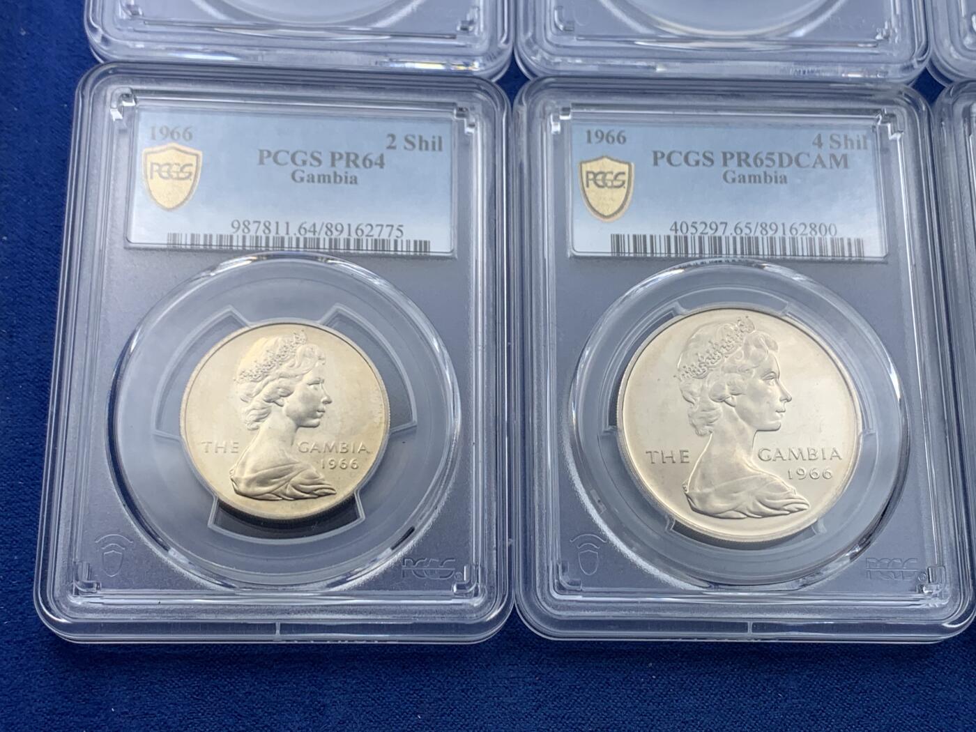 《竞宝斋》第478场 周日，周一 2场连拍 （全场包邮）欢迎送拍 PCGS PR63-PR65 英属冈比亚1966年伊丽莎白女王版精制套币6枚，送PCGS收纳盒1个
