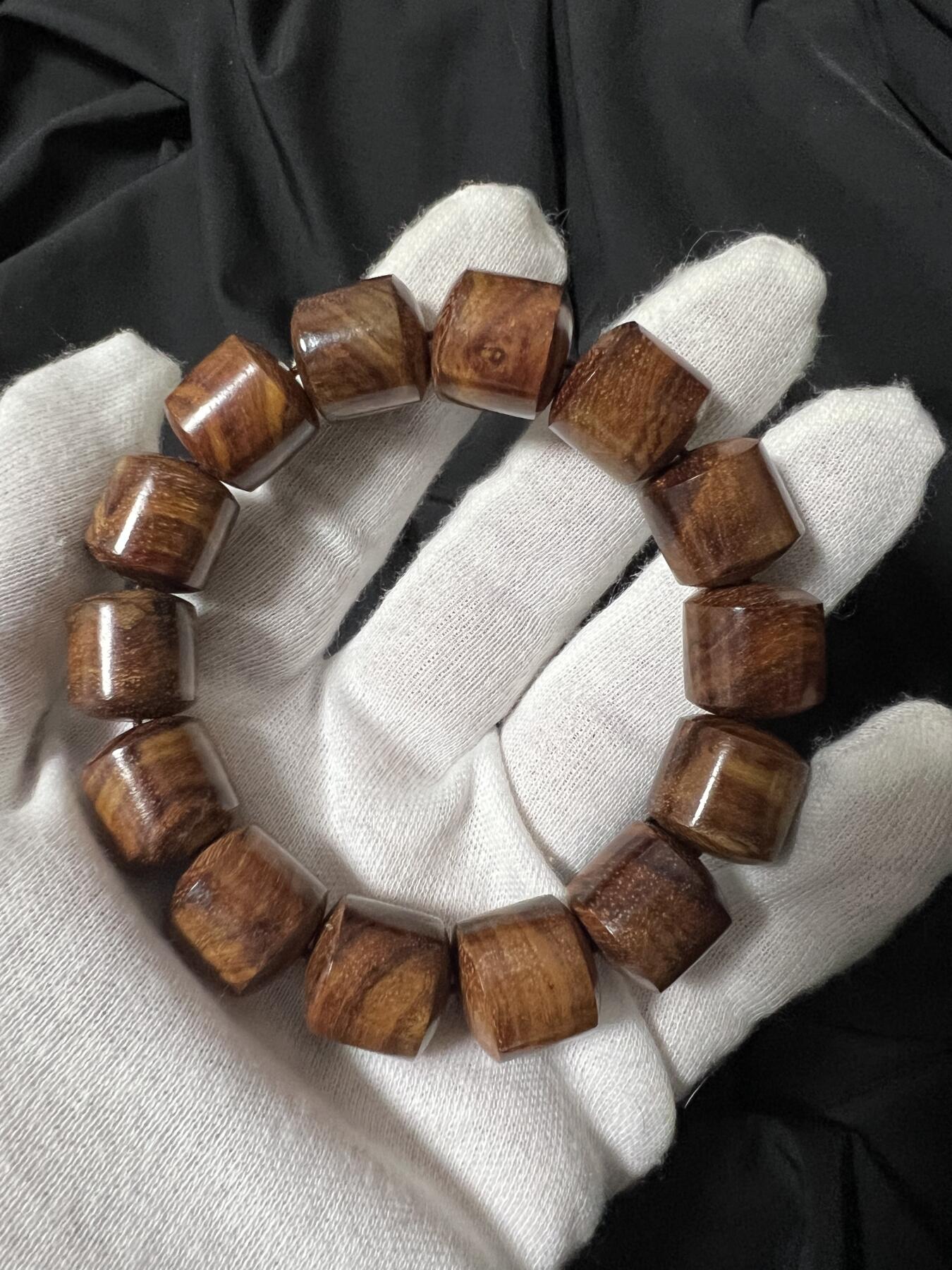 零元拍：海南黄花梨虎皮纹桶珠手串：15MM