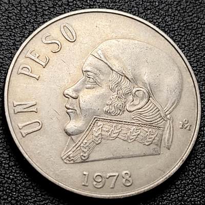 泉币菌-第221场-拍品多 请提前出价 - 1978 墨西哥早期1比索大镍币 29mm 独立战争领袖莫雷洛斯 鹰蛇徽