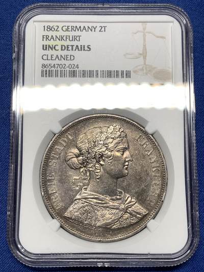 《竞宝斋》第478场 周日，周一 2场连拍 （全场包邮）欢迎送拍 - NGC UNCD 德国1862年法兰克福少女2泰勒银币 德系热门品种