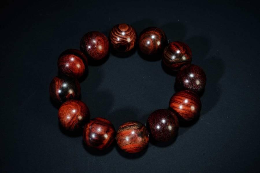 上海都达杂项专场六十八【全场包邮】 海南黄花梨虎皮纹2.0圆珠手串 附鉴定证书95-280