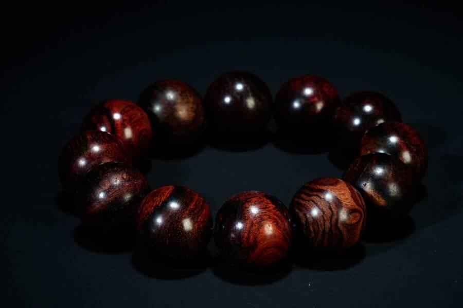 上海都达杂项专场六十八【全场包邮】 海南黄花梨虎皮纹2.0圆珠手串 附鉴定证书95-280