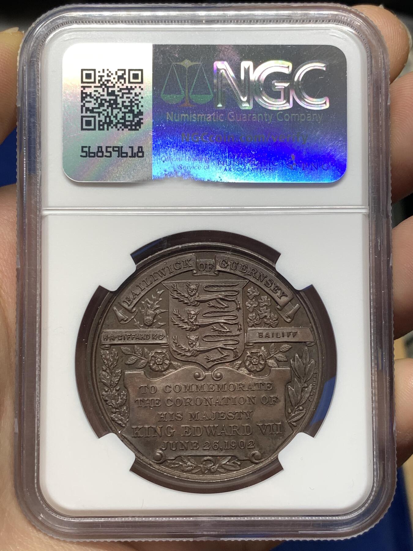 《竞宝斋》第478场 周日，周一 2场连拍 （全场包邮）欢迎送拍 NGC MS64BN 英国1902年爱德华七世加冕铜章，厚重铜光，高分稀少品。