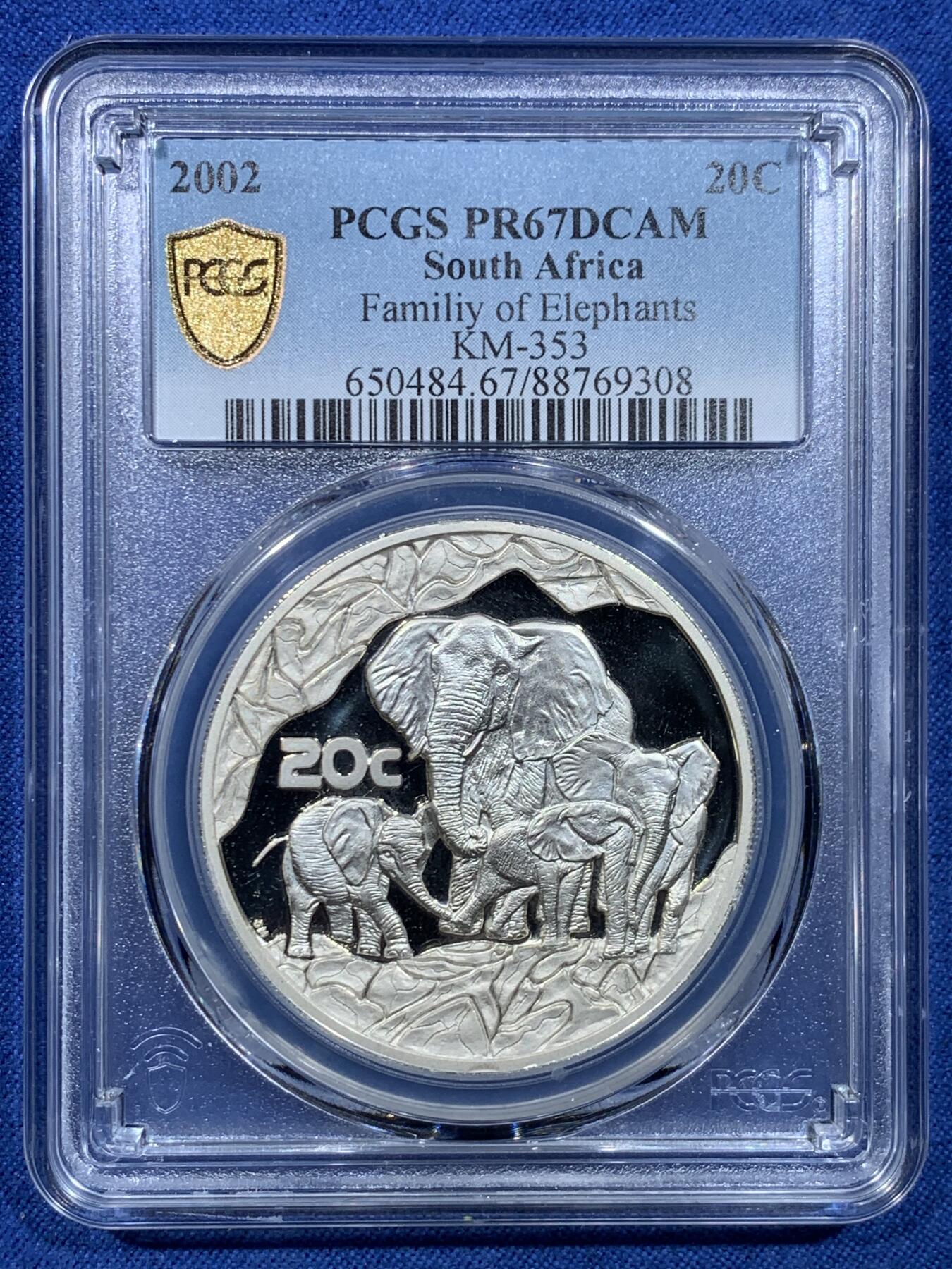 《竞宝斋》第478场 周日，周一 2场连拍 （全场包邮）欢迎送拍 PCGS PR67DCAM 南非2002年大象20C精制银币 非洲的力量 发行量仅 2435 枚