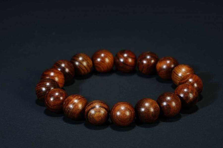 上海都达杂项专场六十八【全场包邮】 海南黄花梨虎皮纹1.2圆珠手串 附鉴定证书95-283