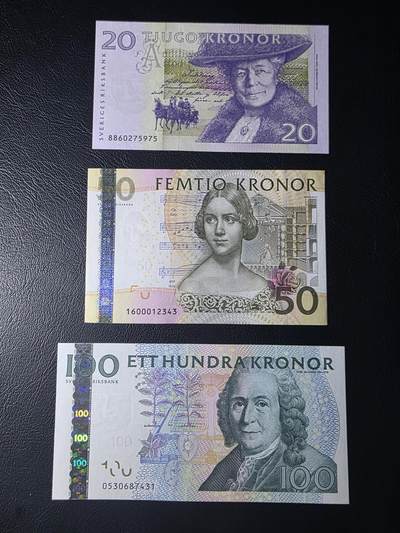 叁拾收藏第35期 - 瑞典上一版本20拉格洛夫/50夜莺珍妮林德/100卡尔林奈三张  UNC