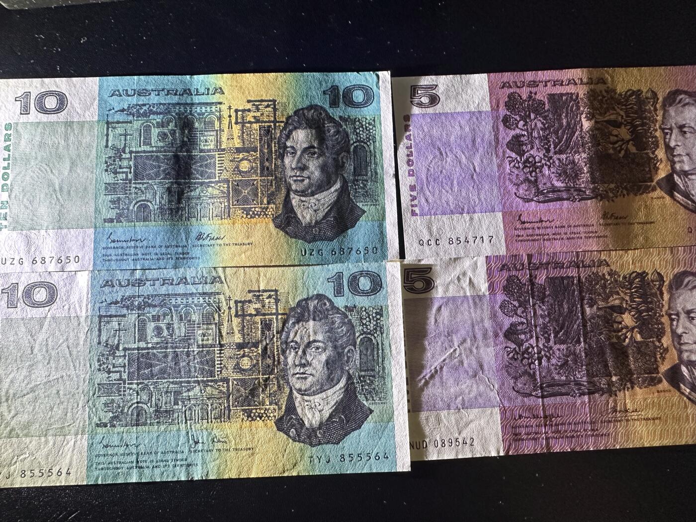 《外钞收藏家》第六百二十四期（精品场）（长期征集拍品、欢迎藏友们联系合作） 澳大利亚5、10、20澳元 各两张一起 基本都是AU品相