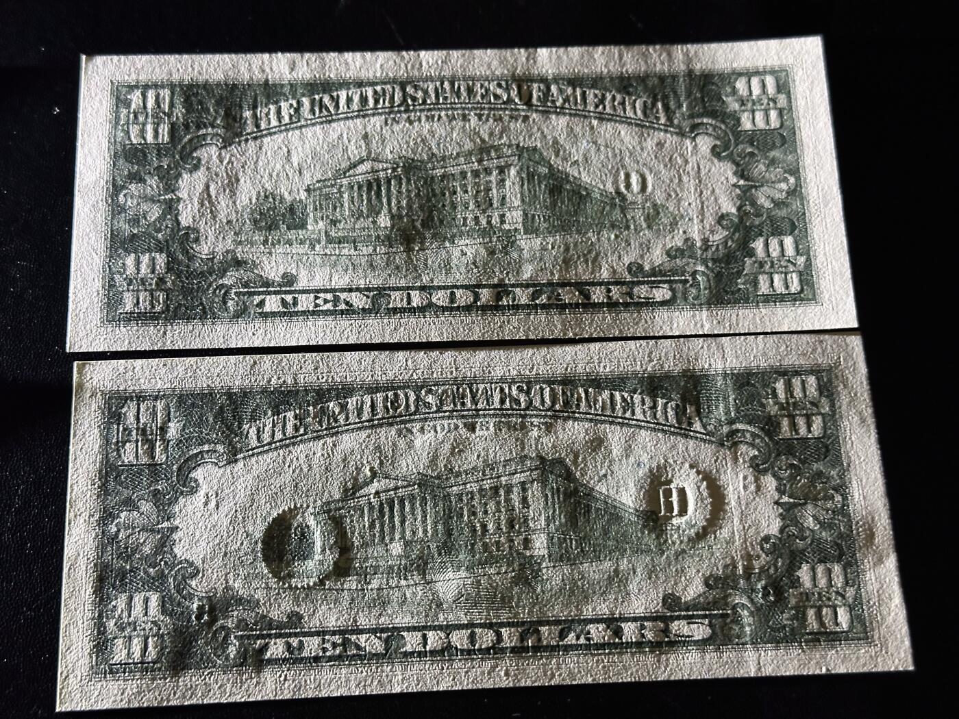 《外钞收藏家》第六百二十四期（精品场）（长期征集拍品、欢迎藏友们联系合作） 1995年美国小头版10美元 2张一起 全新UNC