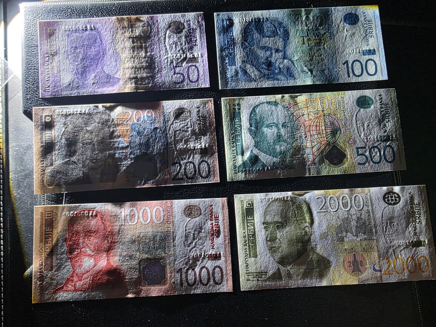 叁拾收藏第35期 塞尔维亚50/100（AB字冠）+500-2000（AA字冠）第纳尔6张（尾号06）  UNC