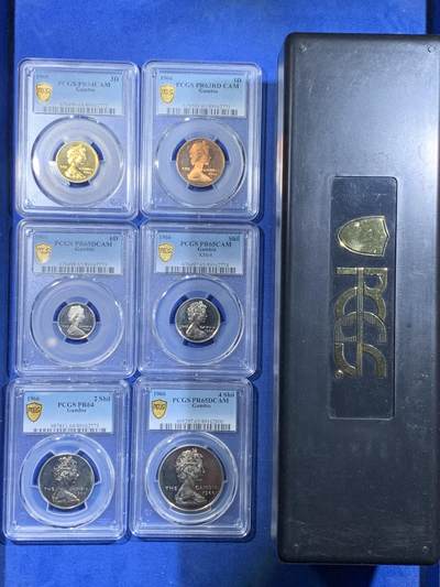 《竞宝斋》第478场 周日，周一 2场连拍 （全场包邮）欢迎送拍 - PCGS PR63-PR65 英属冈比亚1966年伊丽莎白女王版精制套币6枚，送PCGS收纳盒1个
