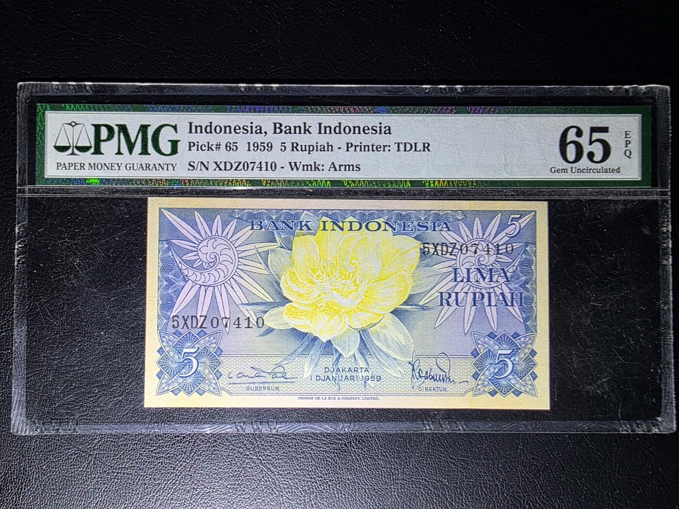 叁拾收藏第35期 印尼1959年5卢比  PMG65分