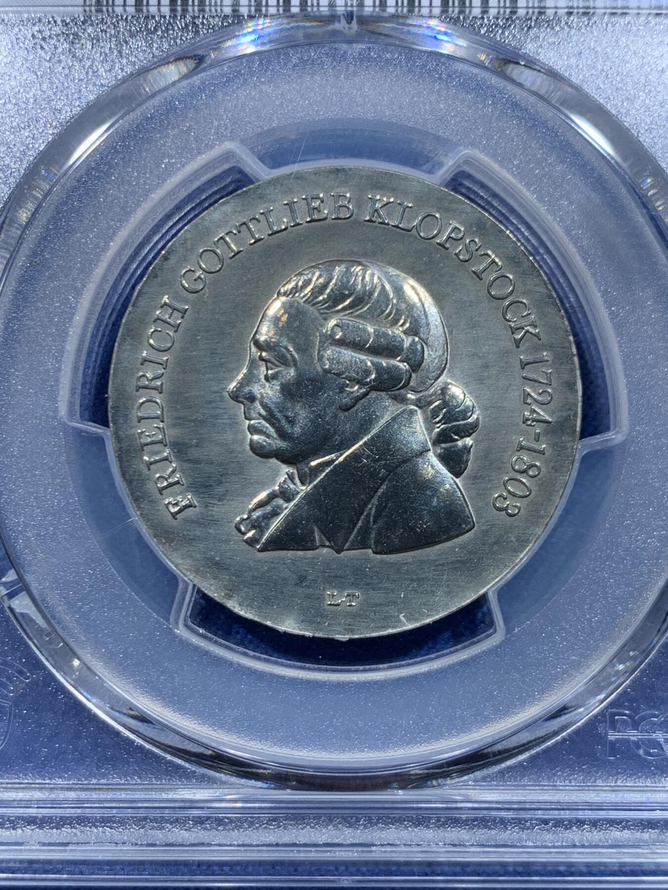 《竞宝斋》第478场 周日，周一 2场连拍 （全场包邮）欢迎送拍 PCGS UNCD 德国东德1978年5马克纪念币 诗人弗里德里希·戈特利布·克洛普斯托克逝世175周年纪念