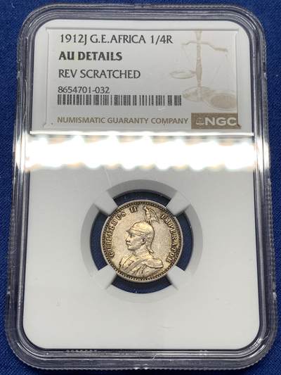 《竞宝斋》第478场 周日，周一 2场连拍 （全场包邮）欢迎送拍 - NGC AUD 德属东非1912年1/4卢比银币