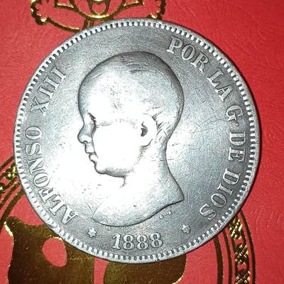 Lot.1-1888年西班牙阿方索十三世娃娃头5比塞塔双柱银币24.61克 - Lot.1-1888年西班牙阿方索十三世娃娃头5比塞塔双柱银币24.61克