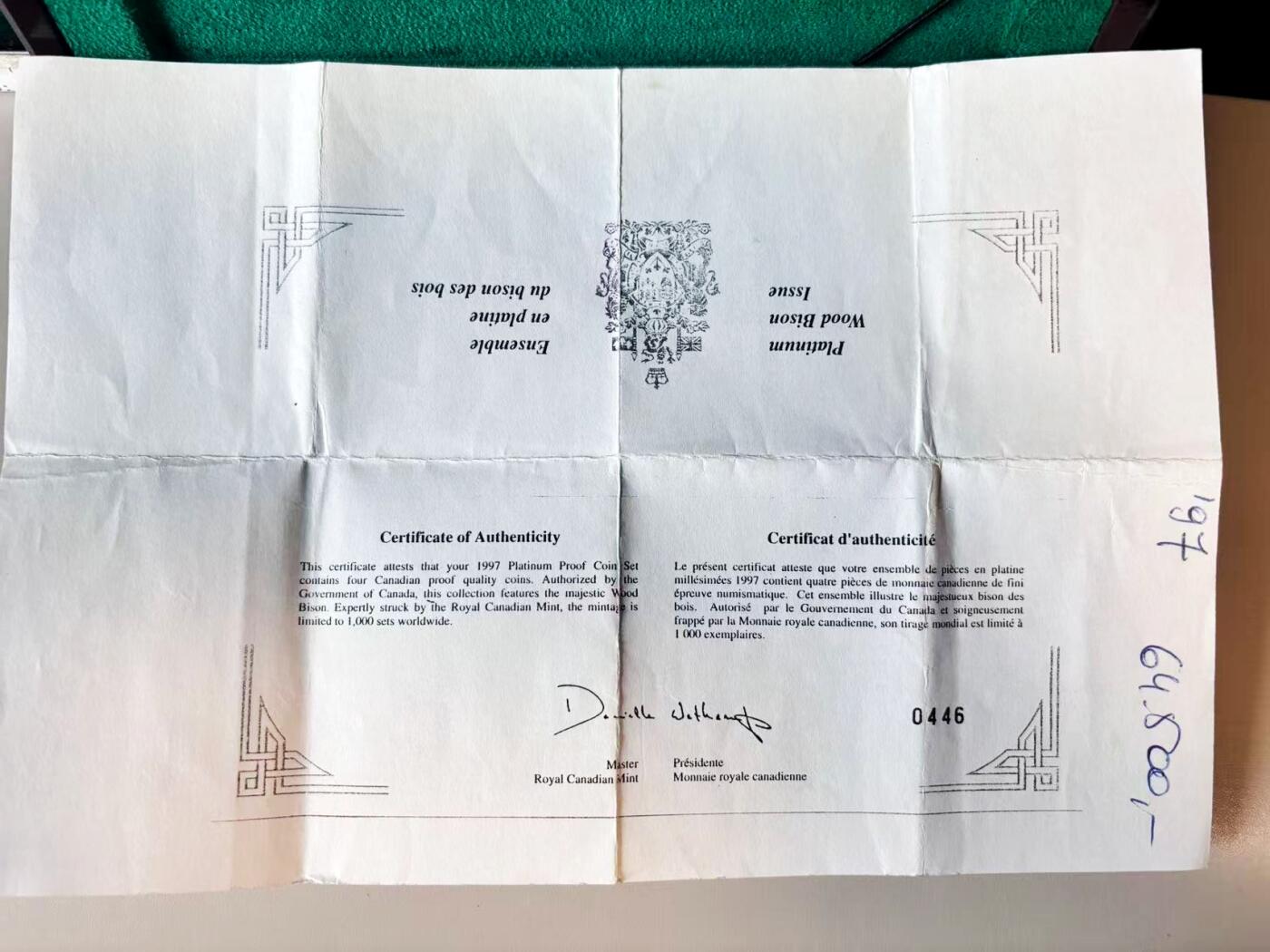 【Blue Auction】世界纸币精拍第806期——18级TOP拍卖/信誉/品质/专业/高效💫 【原盒 一组4美金 铂金币】加拿大野生动物系列 1997年30-300元 总重约57.54克 品相如图（有一枚盒子有裂）