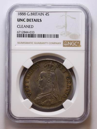 观钱 近现代机制币拍卖No.007（全场顺丰包邮，不区分偏远地区）  - 1888 年英国维多利亚 4 先令（弗罗林）银币（NGC UNC Details Cleaned）
