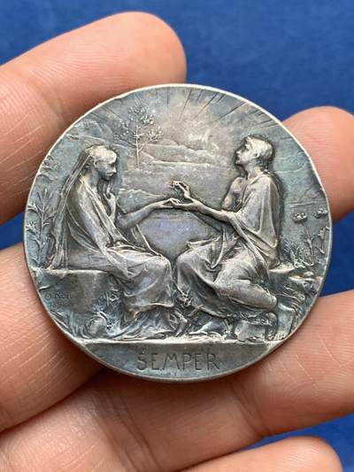 《竞宝斋》第478场 周日，周一 2场连拍 （全场包邮）欢迎送拍 - 名家奥斯卡罗蒂作法国婚礼银章 31.75克 41.3mm 丰饶角银标