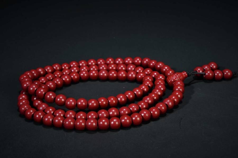 上海都达杂项专场六十八【全场包邮】 天然朱砂0.8圆珠多圈手串95-259