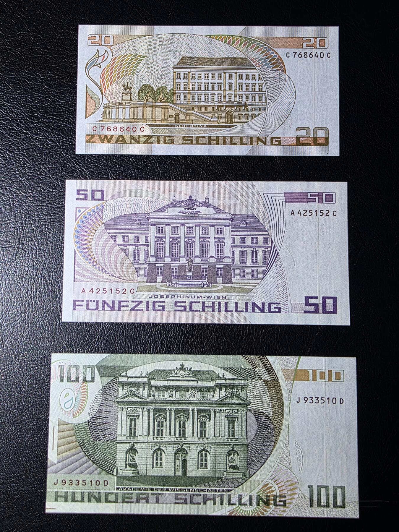 叁拾收藏第35期 奥地利倒二版小面值3张  UNC